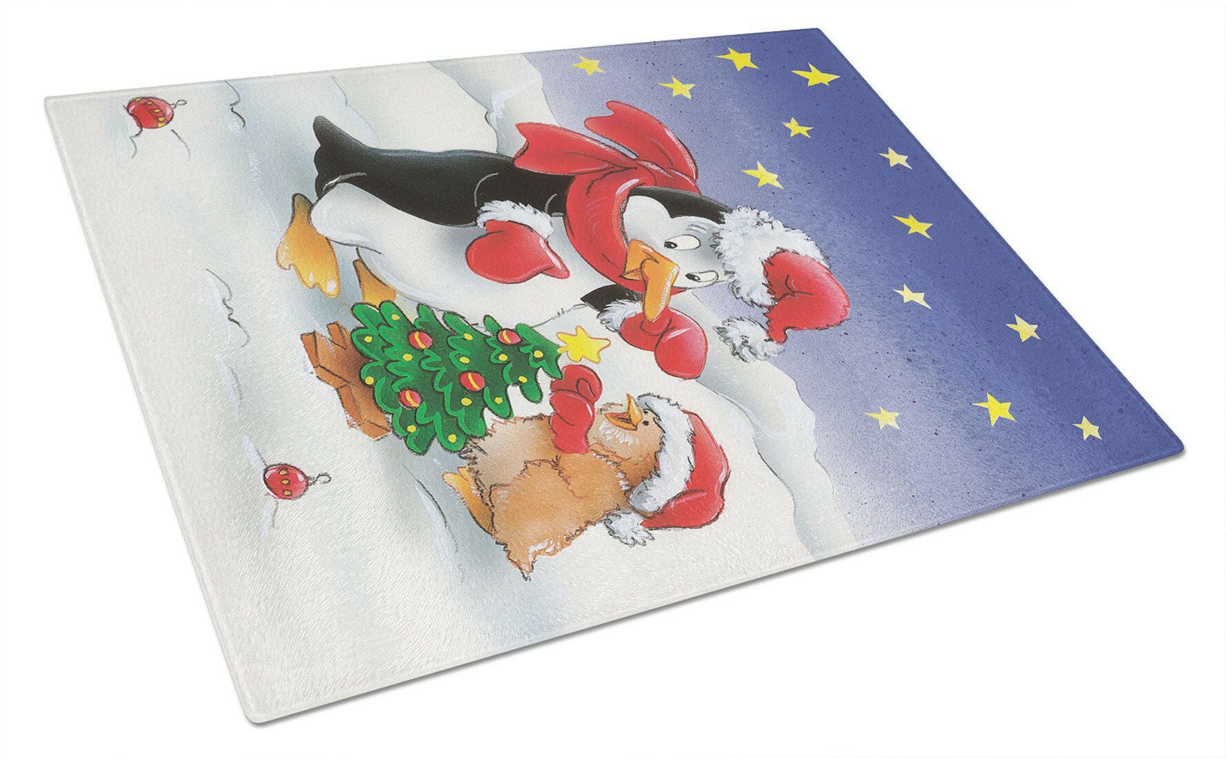 Penguin and Robin with Christmas Tree Glass Cutting Board Large AAH7203LCB by Caroline's Treasures
