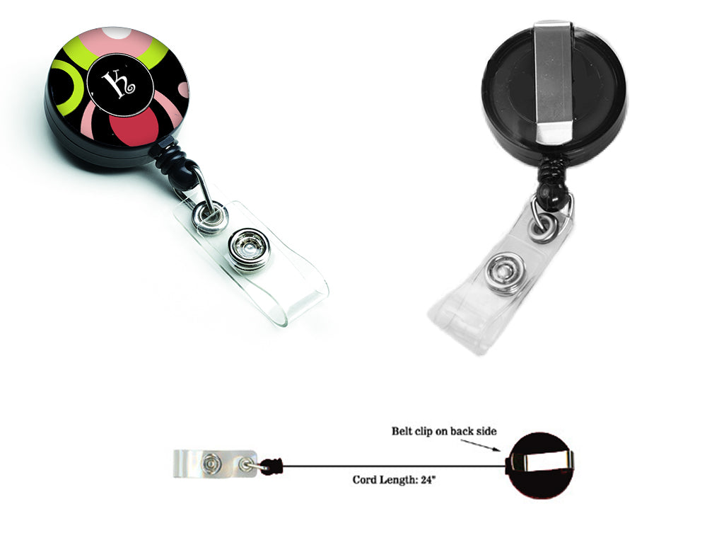 Letter K Monogram - Retro in Black Retractable Badge Reel AM1002-KBR