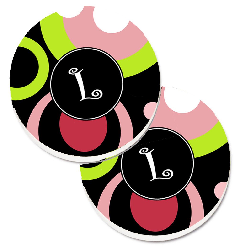 Letter L Monogram - Retro in Black Set of 2 Cup Holder Car Coasters AM1002-LCARC by Caroline's Treasures