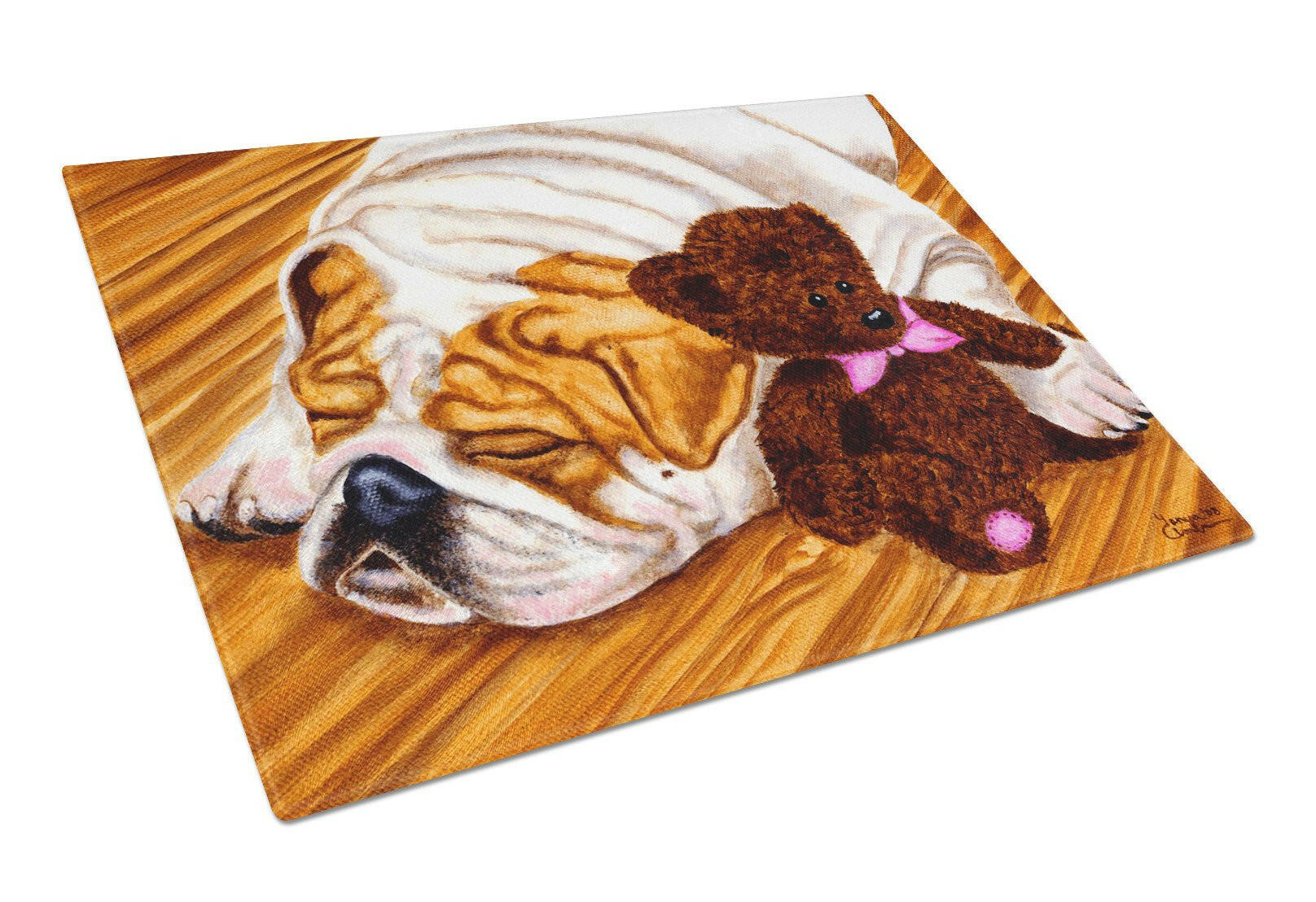 English Bulldog and Teddy Bear Glass Cutting Board Large AMB1003LCB by Caroline's Treasures