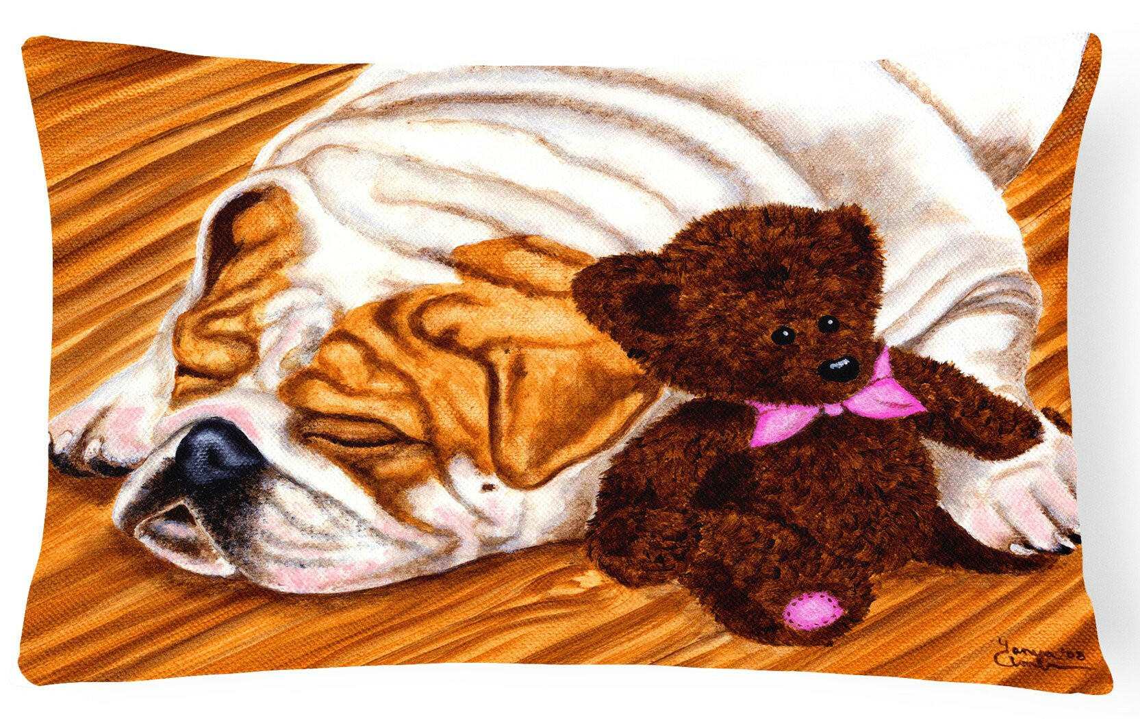 English Bulldog and Teddy Bear Fabric Decorative Pillow AMB1003PW1216 by Caroline's Treasures