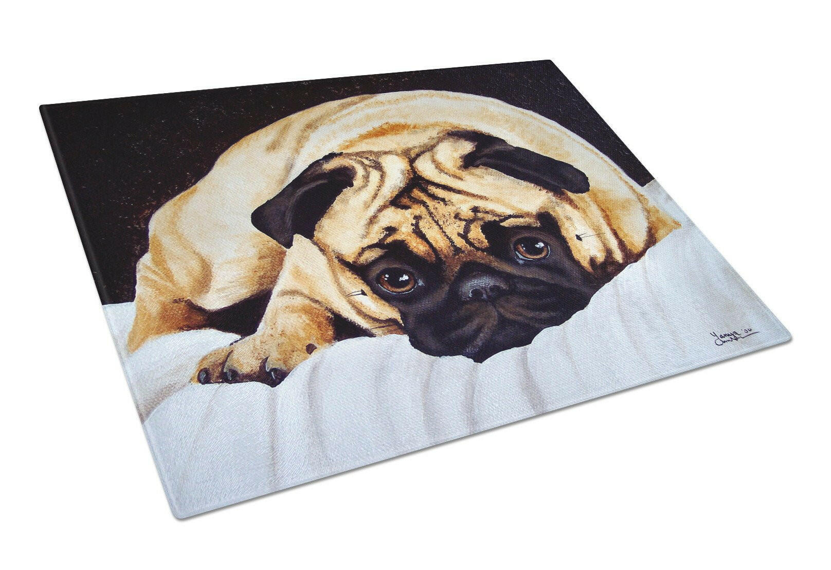 Fred the Pug Glass Cutting Board Large AMB1194LCB by Caroline's Treasures