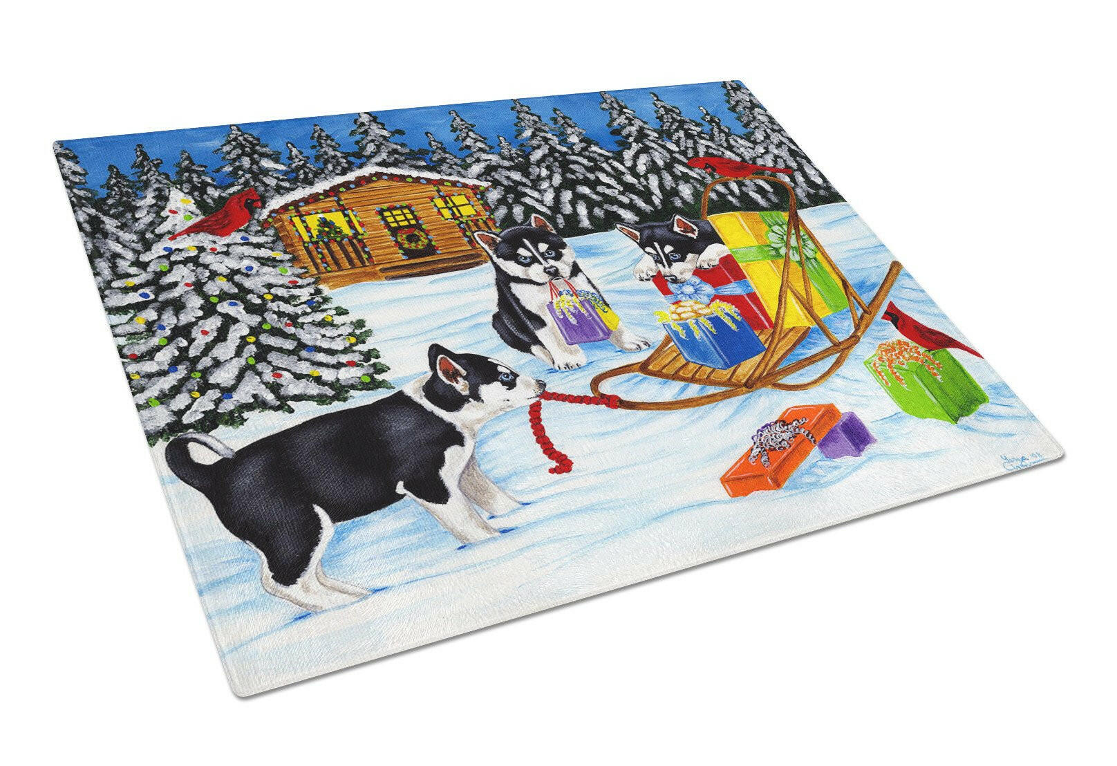 Christmas Mush Siberian Husky Glass Cutting Board Large AMB1318LCB by Caroline's Treasures