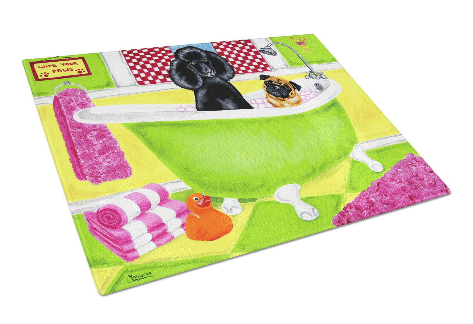 Tub for Two with Poodle and Pug Glass Cutting Board Large AMB1335LCB by Caroline's Treasures