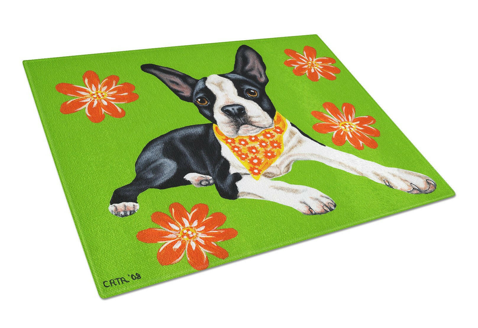 Cosmo Cutie Boston Terrier Glass Cutting Board Large AMB1385LCB by Caroline's Treasures