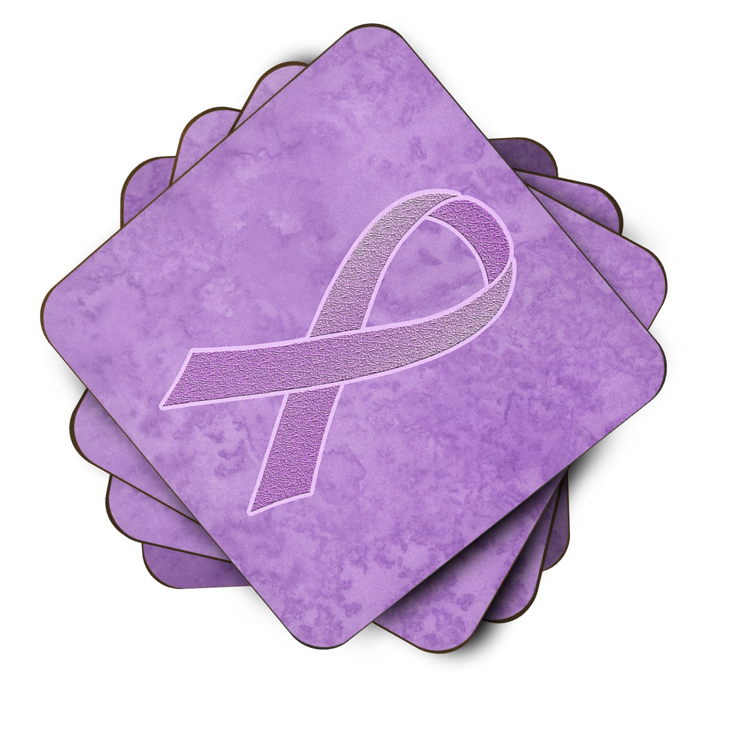 Set of 4 Lavender Ribbon for All Cancer Awareness Foam Coasters AN1200FC - the-store.com