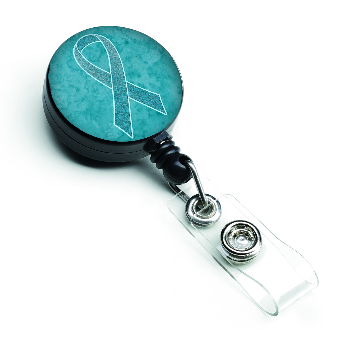 Teal Ribbon for Ovarian Cancer Awareness Retractable Badge Reel AN1201BR.