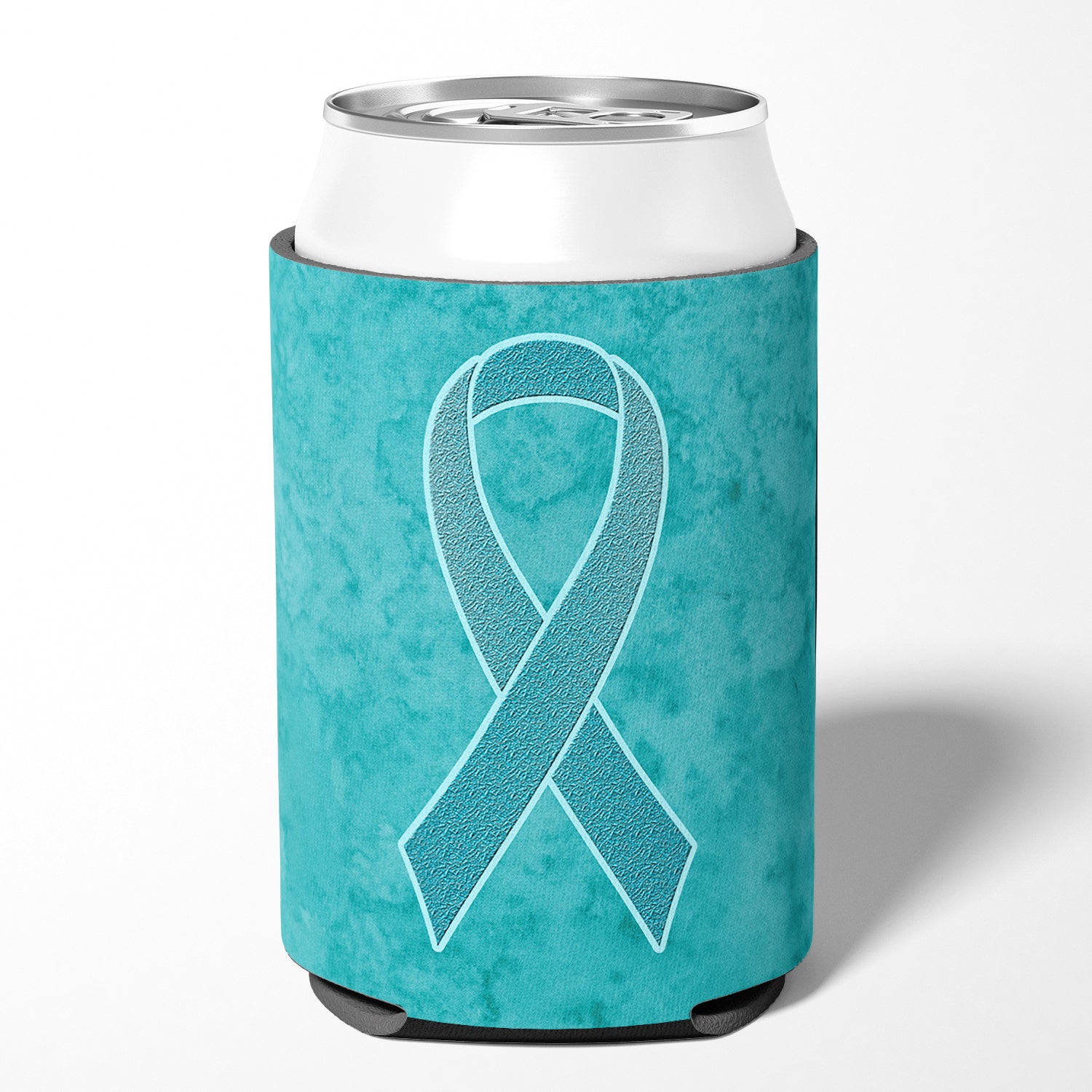 Teal Ribbon for Ovarian Cancer Awareness Can or Bottle Hugger AN1201CC.