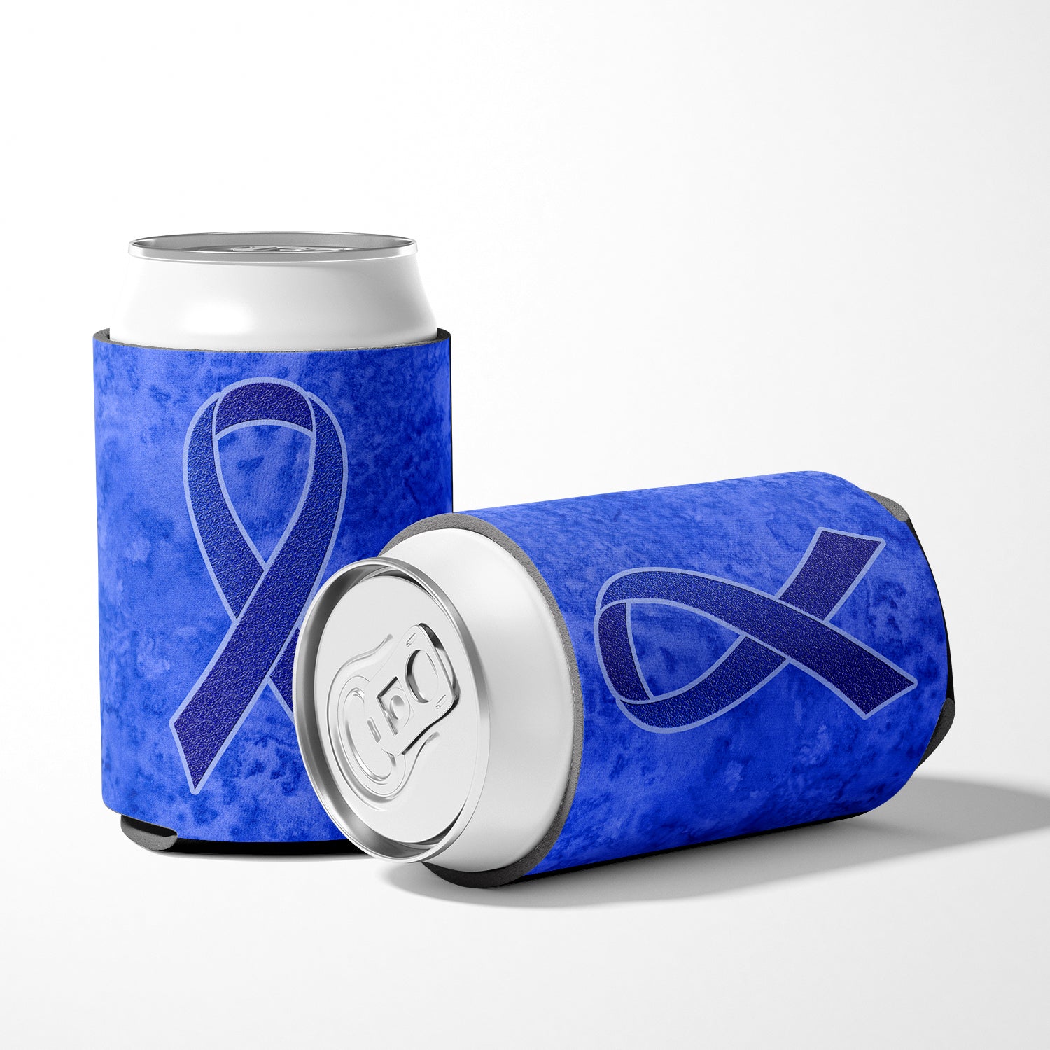 Dark Blue Ribbon for Colon Cancer Awareness Can or Bottle Hugger AN1202CC.