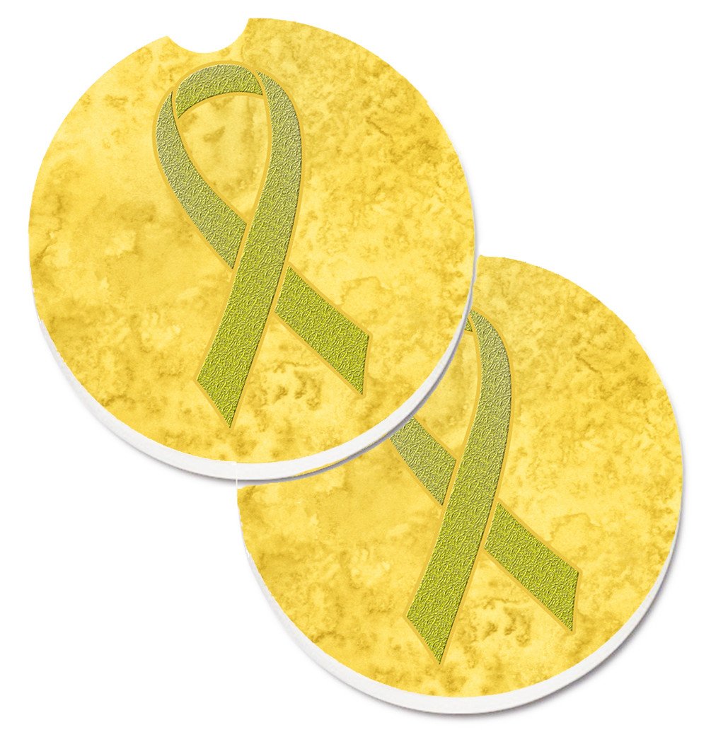 Yellow Ribbon for Sarcoma, Bone or Bladder Cancer Awareness Set of 2 Cup Holder Car Coasters AN1203CARC by Caroline&#39;s Treasures
