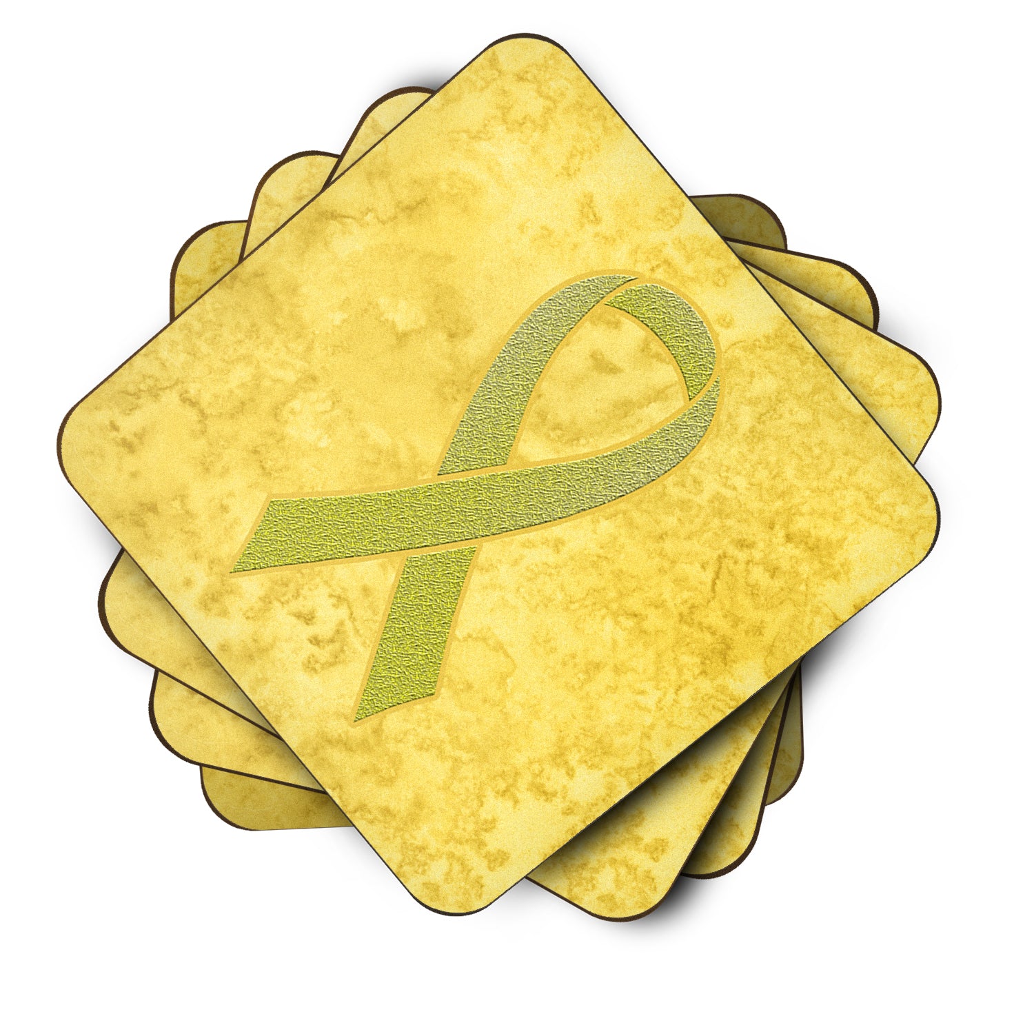 Set of 4 Yellow Ribbon for Sarcoma, Bone or Bladder Cancer Awareness Foam Coasters AN1203FC - the-store.com