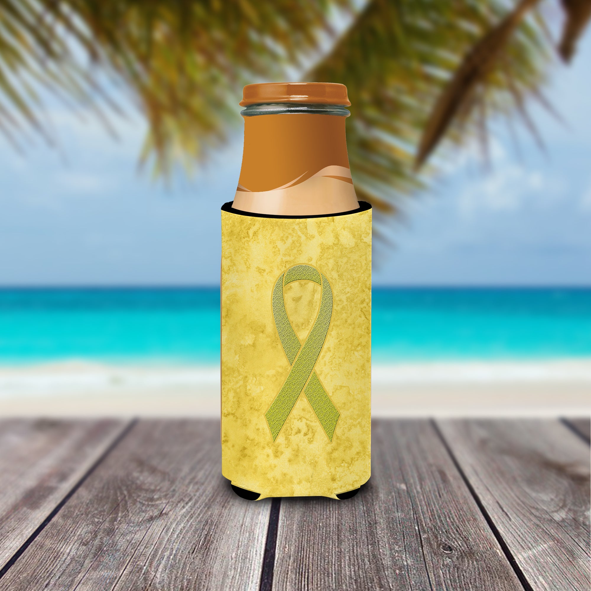 Yellow Ribbon for Sarcoma, Bone or Bladder Cancer Awareness Ultra Beverage Insulators for slim cans AN1203MUK.