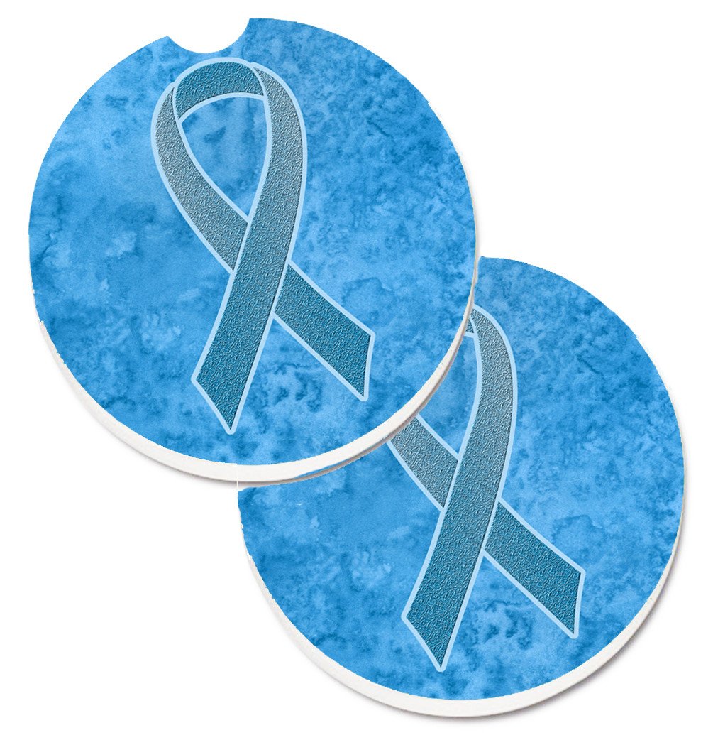 Blue Ribbon for Prostate Cancer Awareness Set of 2 Cup Holder Car Coasters AN1206CARC by Caroline's Treasures