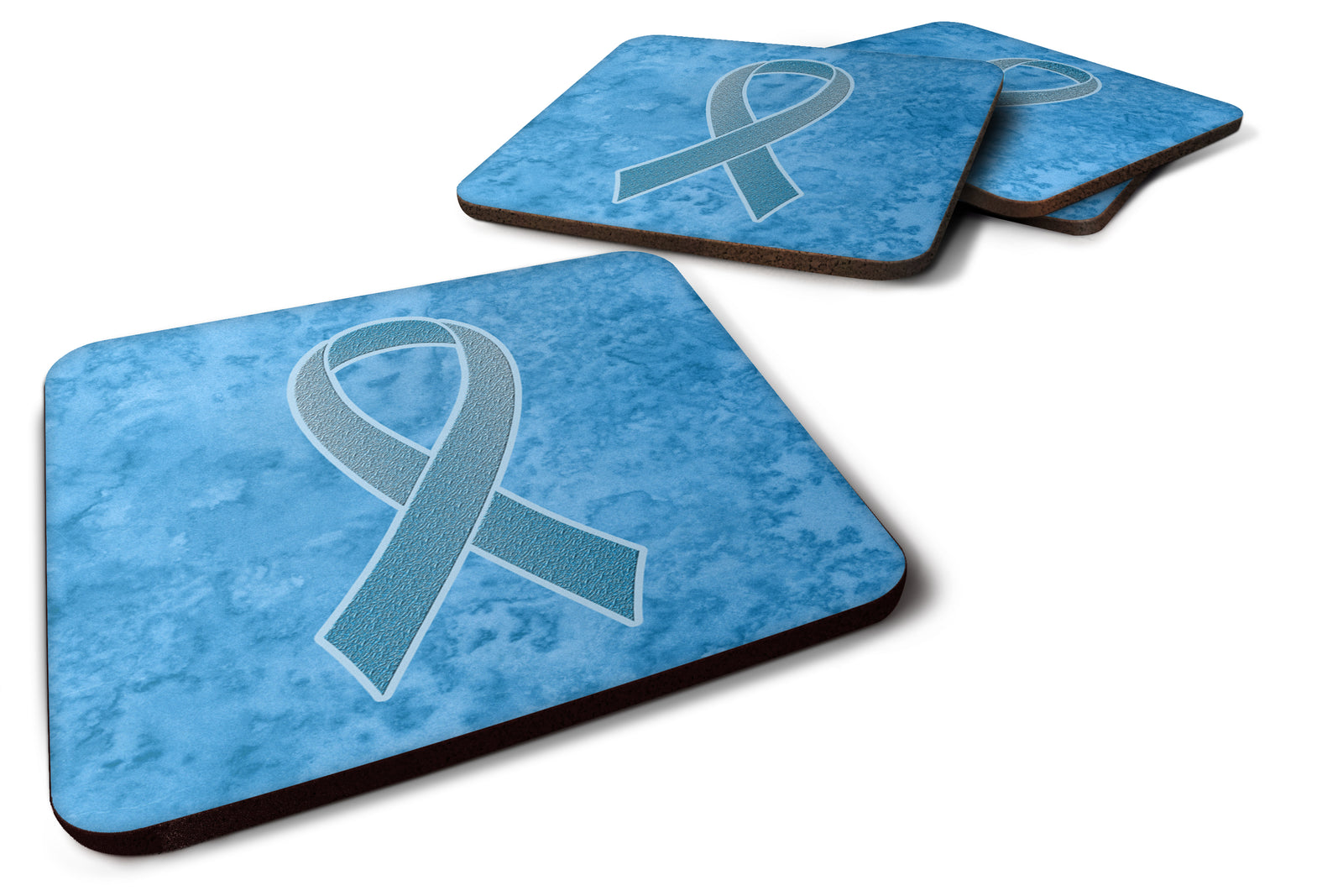 Set of 4 Blue Ribbon for Prostate Cancer Awareness Foam Coasters AN1206FC - the-store.com
