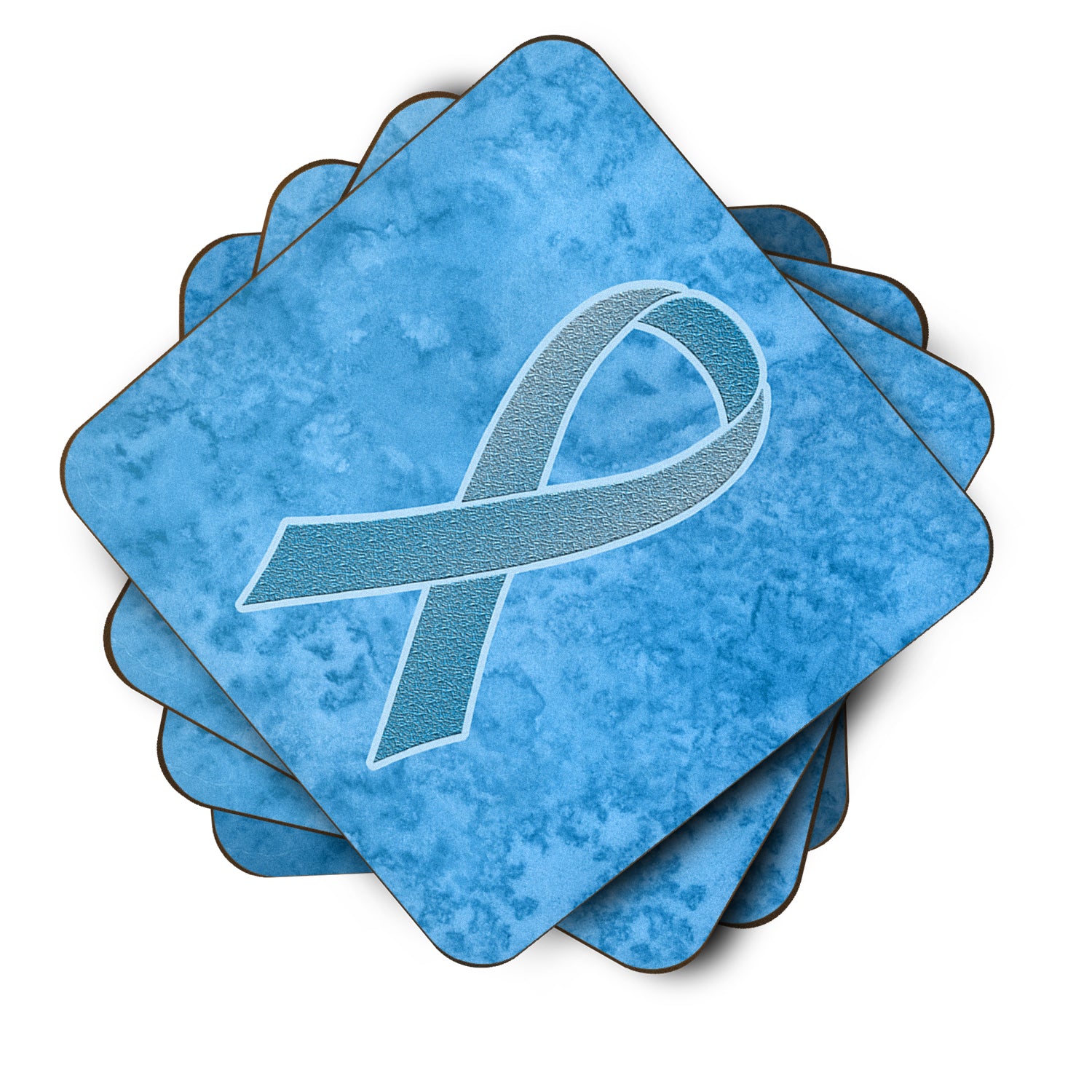Set of 4 Blue Ribbon for Prostate Cancer Awareness Foam Coasters AN1206FC - the-store.com