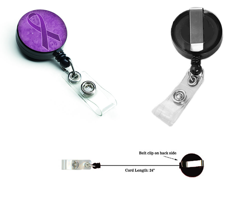Purple Ribbon for Pancreatic and Leiomyosarcoma Cancer Awareness Retractable Badge Reel AN1207BR.