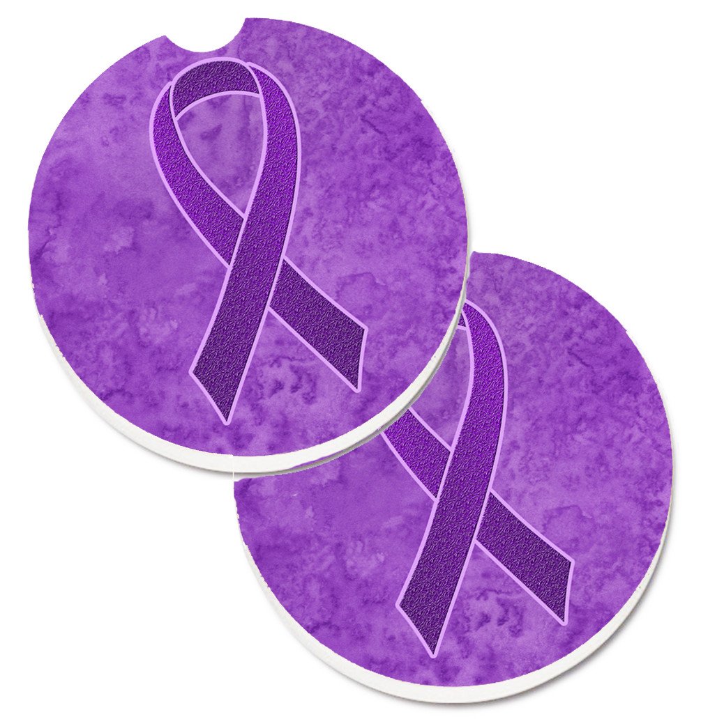 Purple Ribbon for Pancreatic and Leiomyosarcoma Cancer Awareness Set of 2 Cup Holder Car Coasters AN1207CARC by Caroline's Treasures