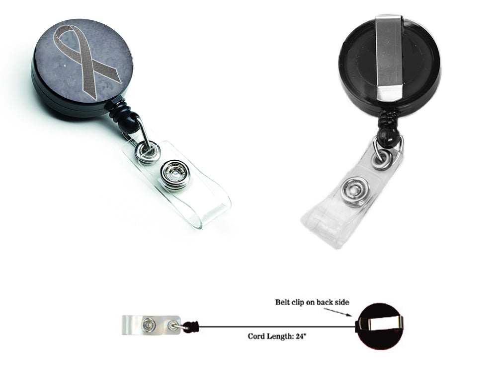 Grey Ribbon for Brain Cancer Awareness Retractable Badge Reel AN1211BR.