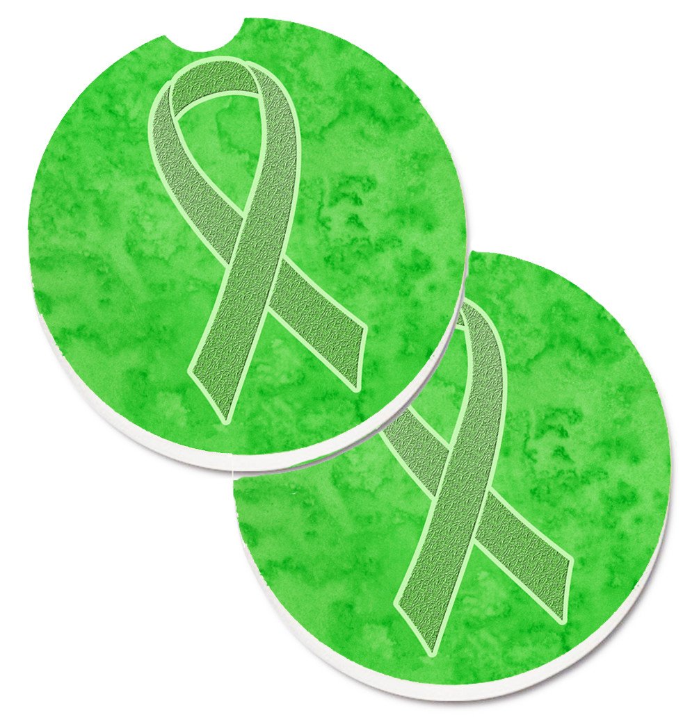 Lime Green Ribbon for Lymphoma Cancer Awareness Set of 2 Cup Holder Car Coasters AN1212CARC by Caroline&#39;s Treasures
