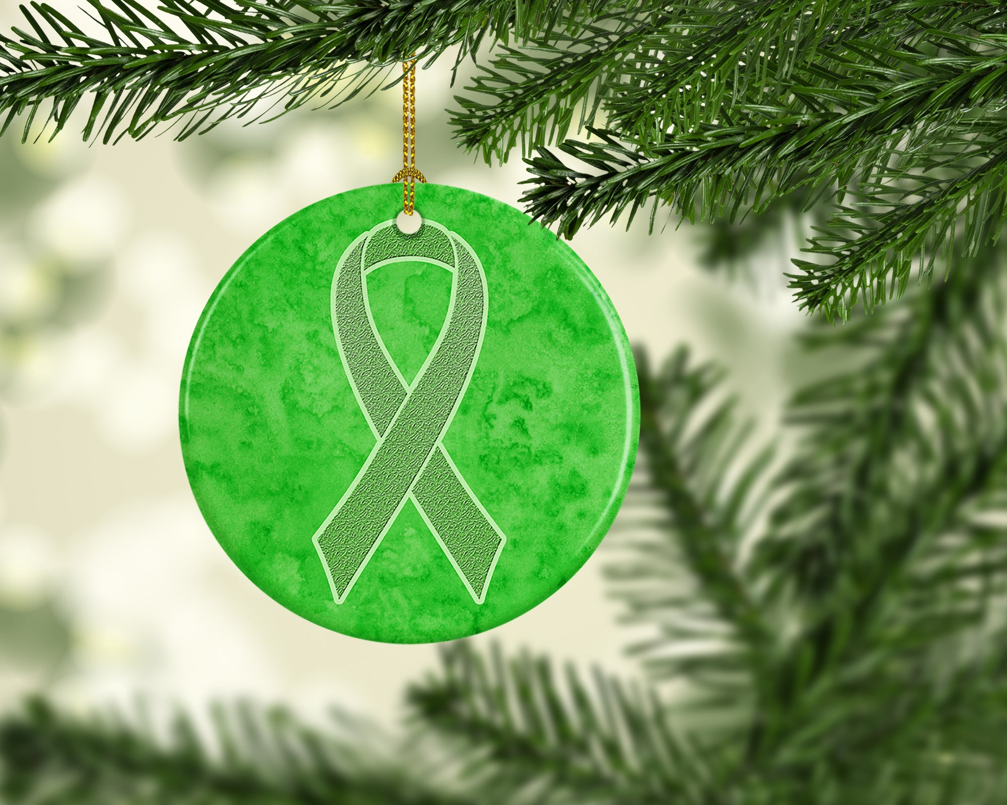 Lime Green Ribbon for Lymphoma Cancer Awareness Ceramic Ornament AN1212CO1 - the-store.com