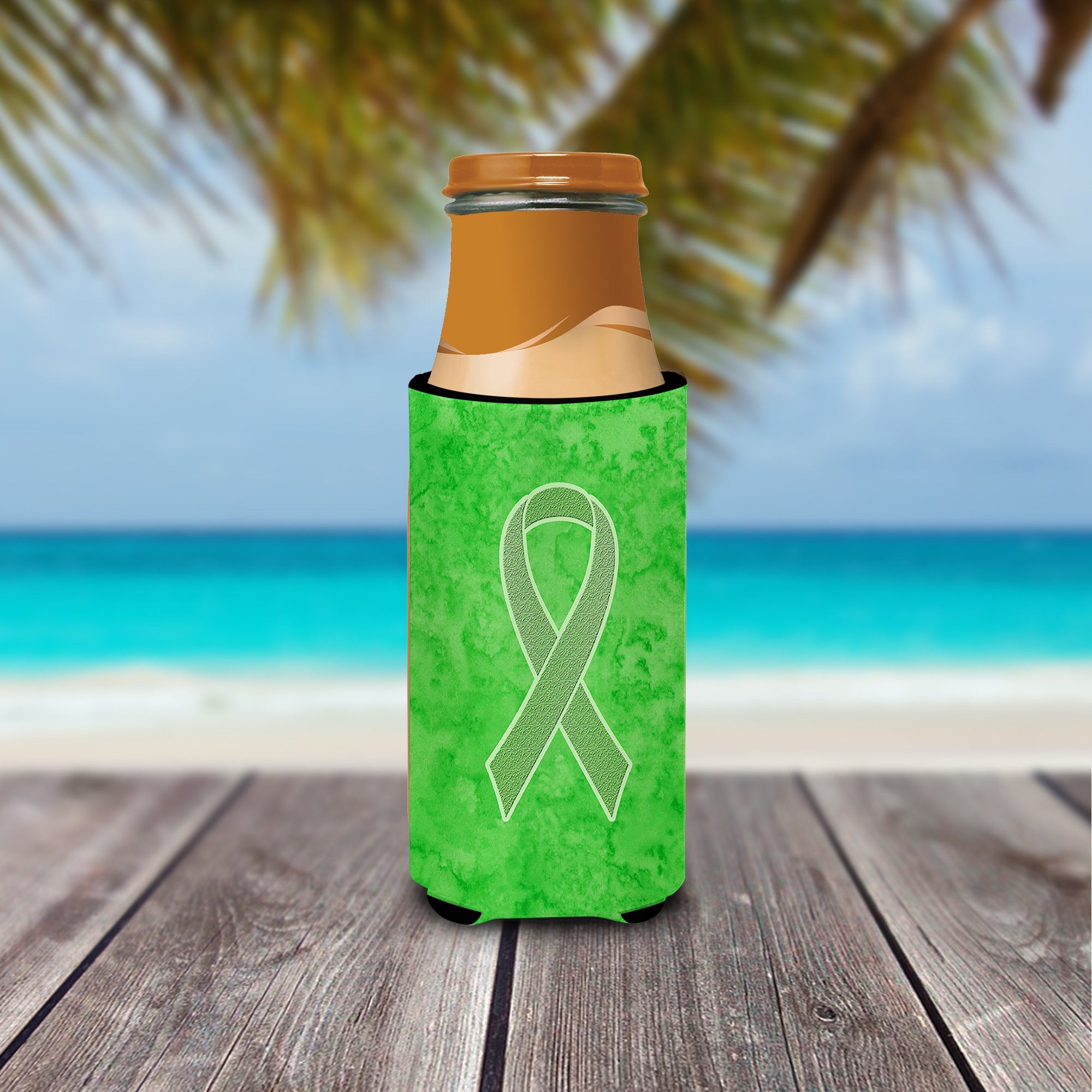 Lime Green Ribbon for Lymphoma Cancer Awareness Ultra Beverage Insulators for slim cans AN1212MUK.