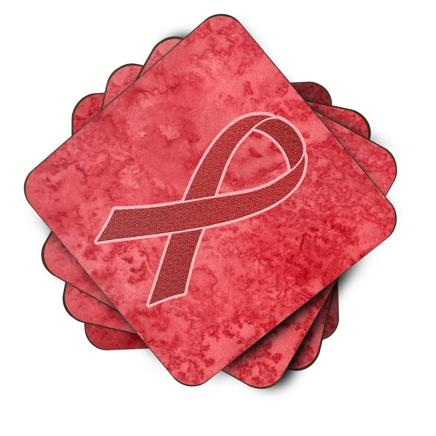 Set of 4 Red Ribbon for Aids Awareness Foam Coasters AN1213FC - the-store.com