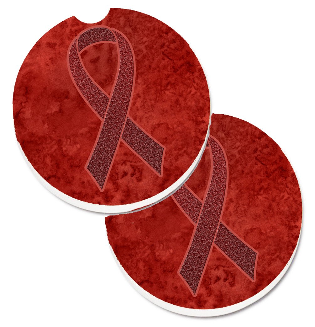 Burgundy Ribbon for Multiple Myeloma Cancer Awareness Set of 2 Cup Holder Car Coasters AN1214CARC by Caroline&#39;s Treasures