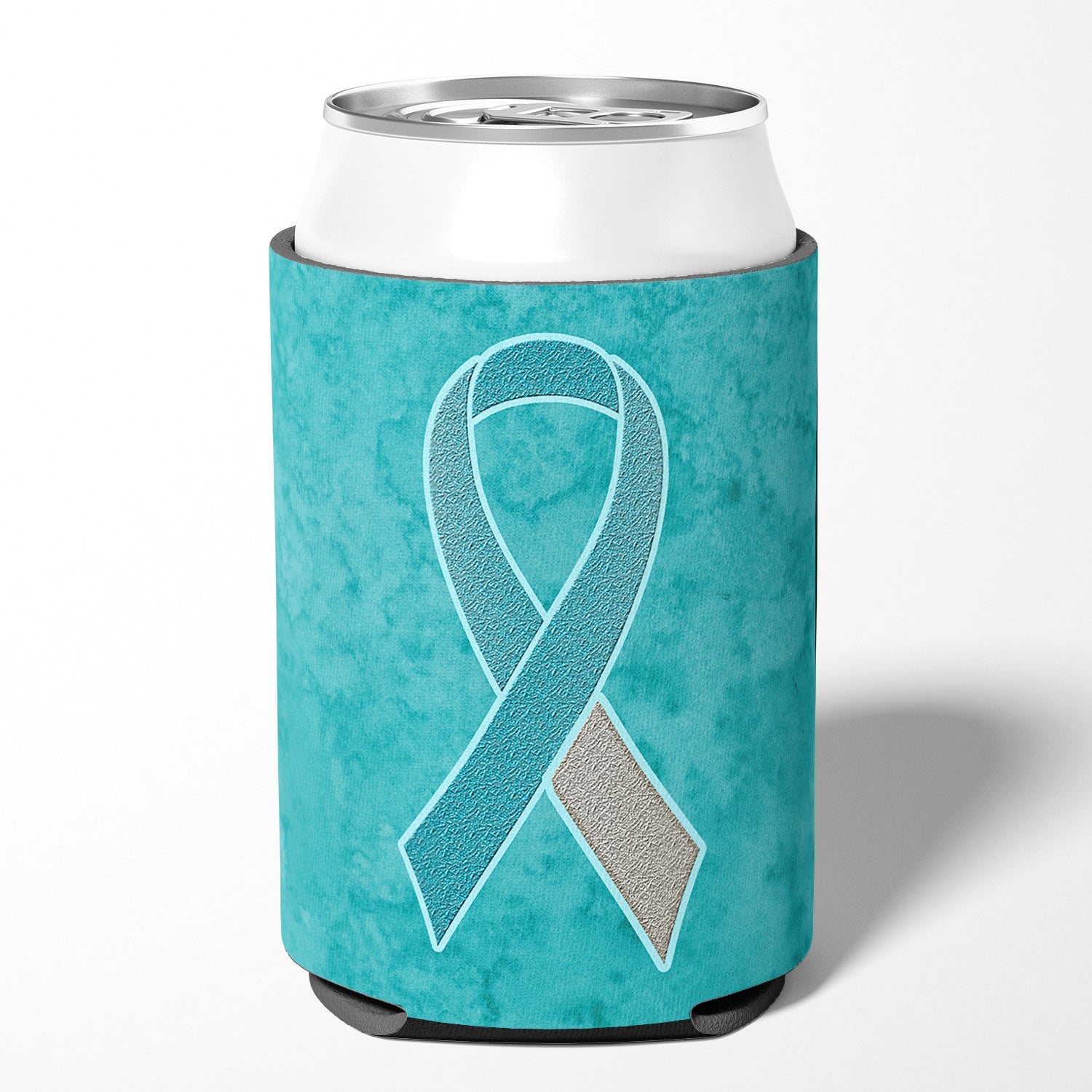Teal and White Ribbon for Cervical Cancer Awareness Can or Bottle Hugger AN1215CC