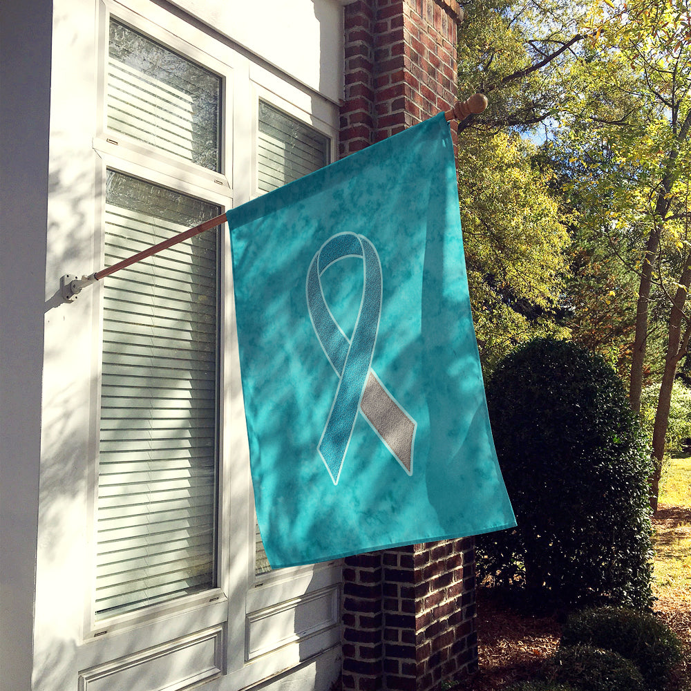 Teal and White Ribbon for Cervical Cancer Awareness Flag Canvas House Size AN1215CHF