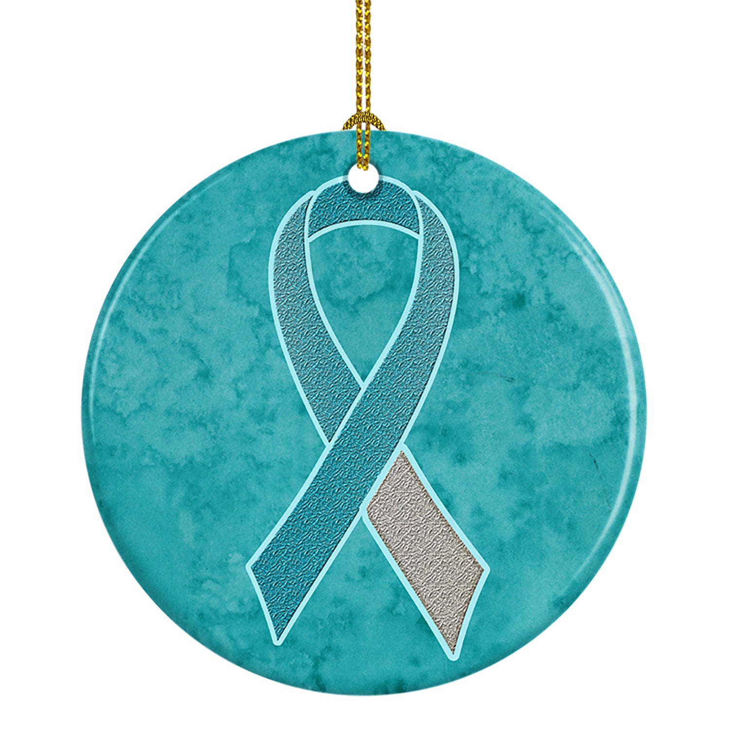 Teal and White Ribbon for Cervical Cancer Awareness Ceramic Ornament AN1215CO1 - the-store.com