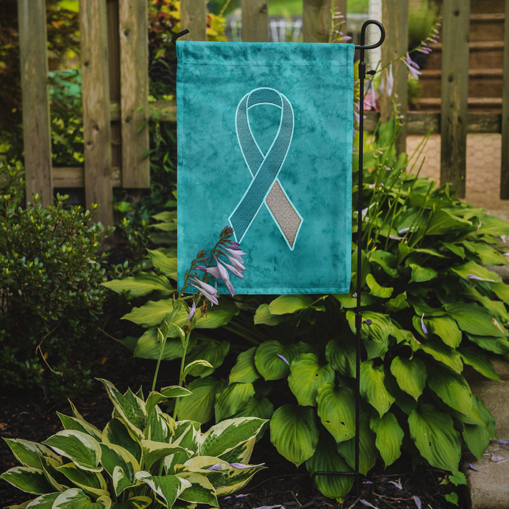 Teal and White Ribbon for Cervical Cancer Awareness Flag Garden Size