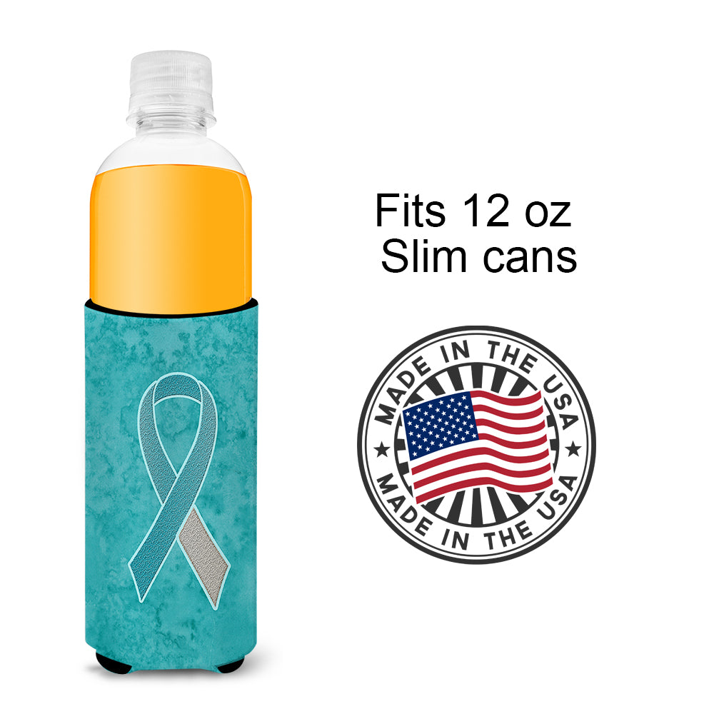 Teal and White Ribbon for Cervical Cancer Awareness Ultra Beverage Insulators for slim cans AN1215MUK.