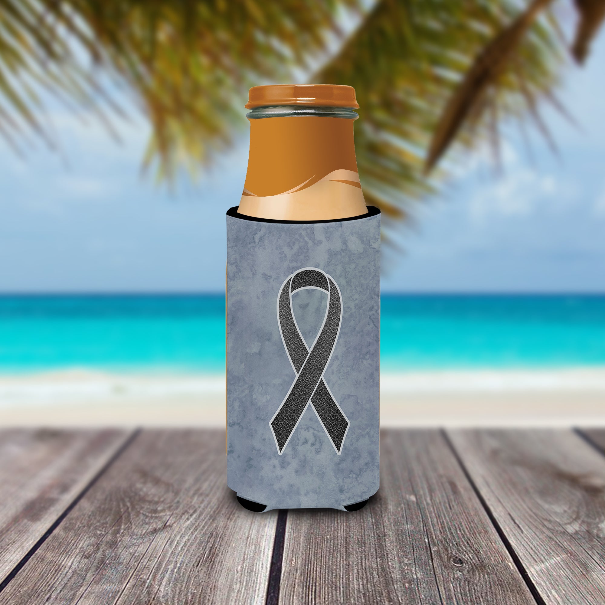 Black Ribbon for Melanoma Cancer Awareness Ultra Beverage Insulators for slim cans AN1216MUK.