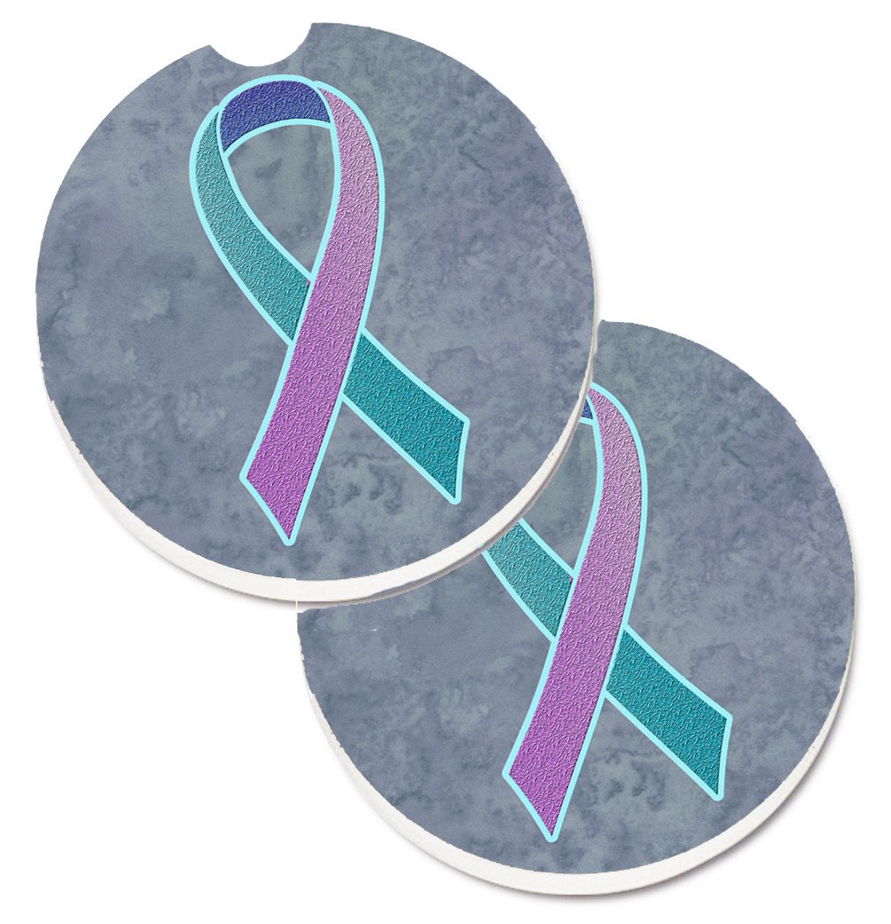 Teal, Pink and Blue Ribbon for Thyroid Cancer Awareness Set of 2 Cup Holder Car Coasters AN1217CARC by Caroline's Treasures