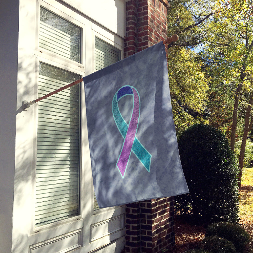Teal, Pink and Blue Ribbon for Thyroid Cancer Awareness Flag Canvas House Size AN1217CHF