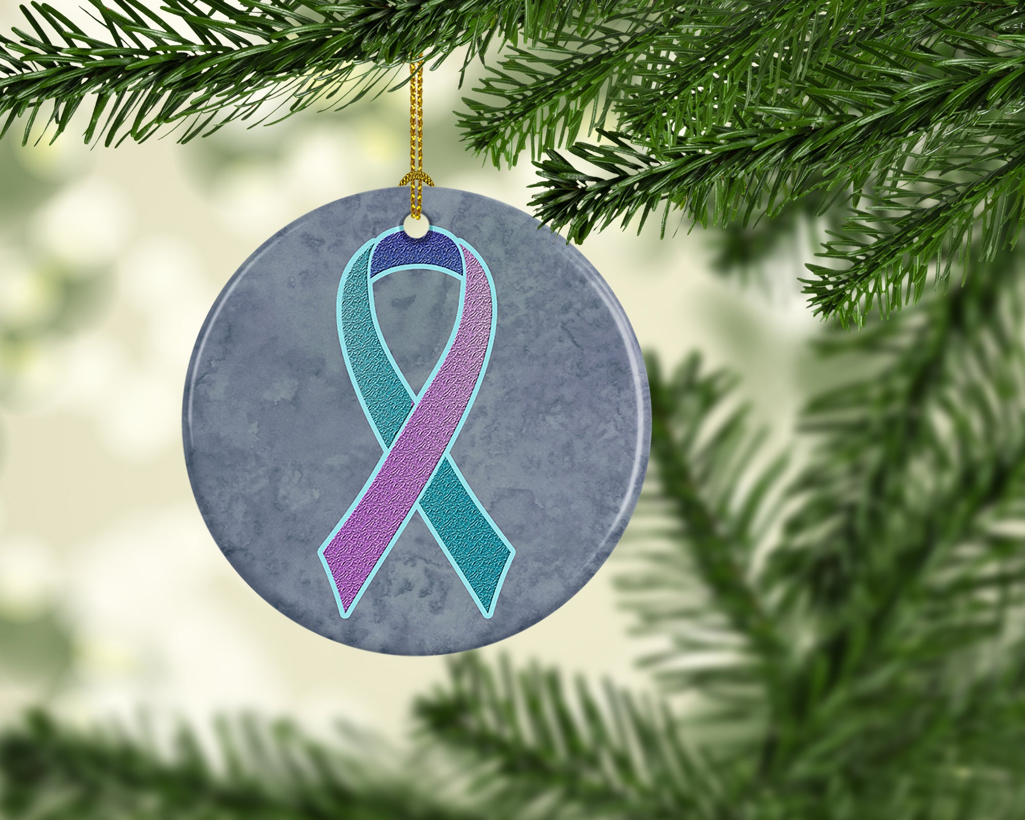 Teal, Pink and Blue Ribbon for Thyroid Cancer Awareness Ceramic Ornament AN1217CO1 - the-store.com
