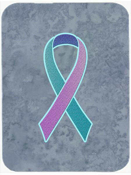 Teal, Pink and Blue Ribbon for Thyroid Cancer Awareness Glass Cutting Board Large Size AN1217LCB by Caroline&#39;s Treasures