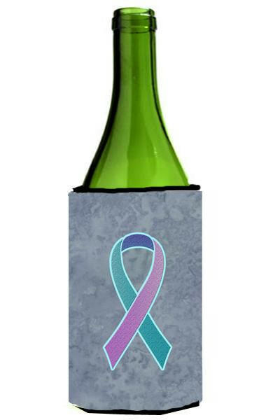 Teal, Pink and Blue Ribbon for Thyroid Cancer Awareness Wine Bottle Beverage Insulator Hugger AN1217LITERK by Caroline's Treasures