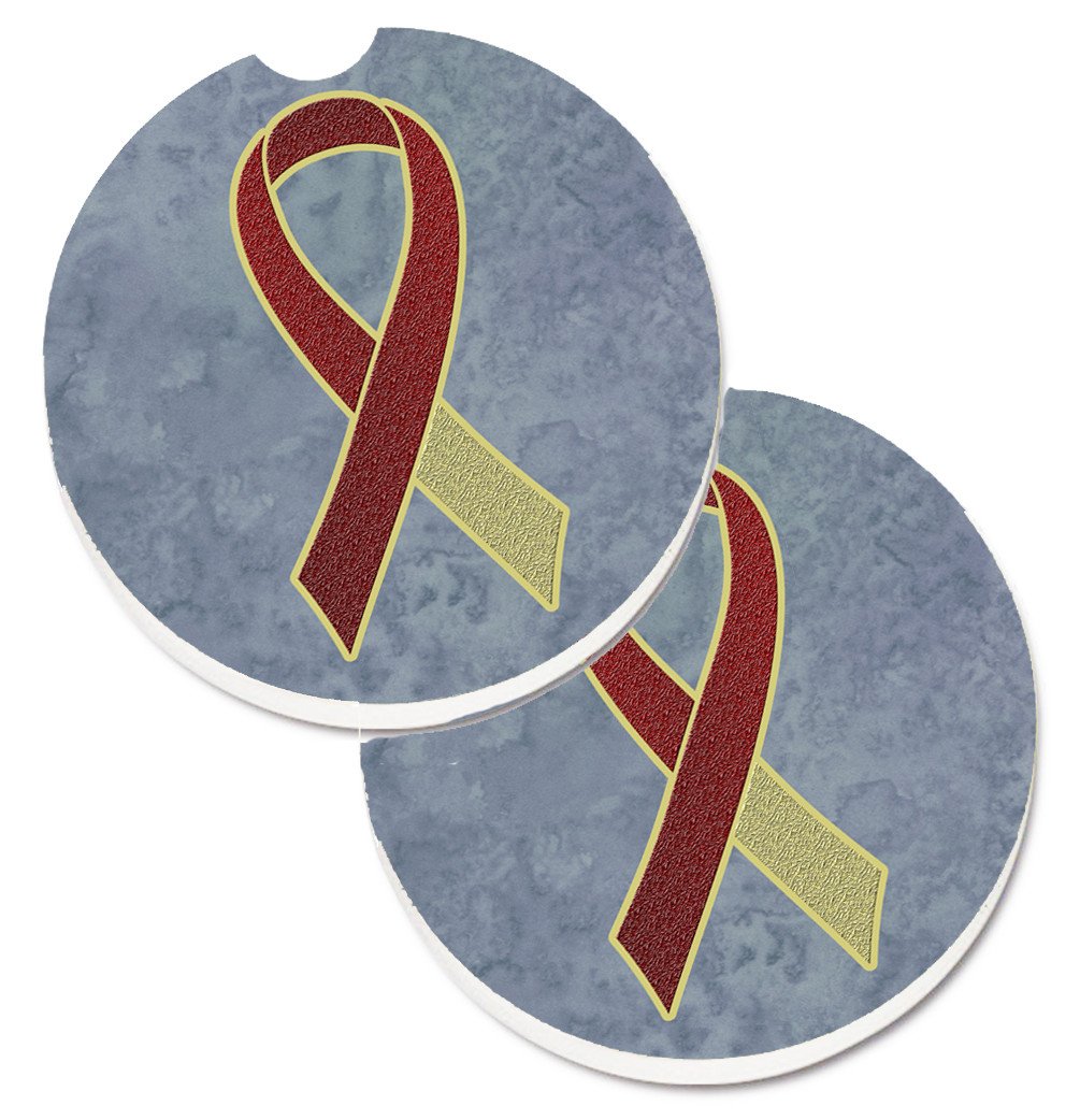 Burgundy and Ivory Ribbon for Head and Neck Cancer Awareness Set of 2 Cup Holder Car Coasters AN1218CARC by Caroline&#39;s Treasures