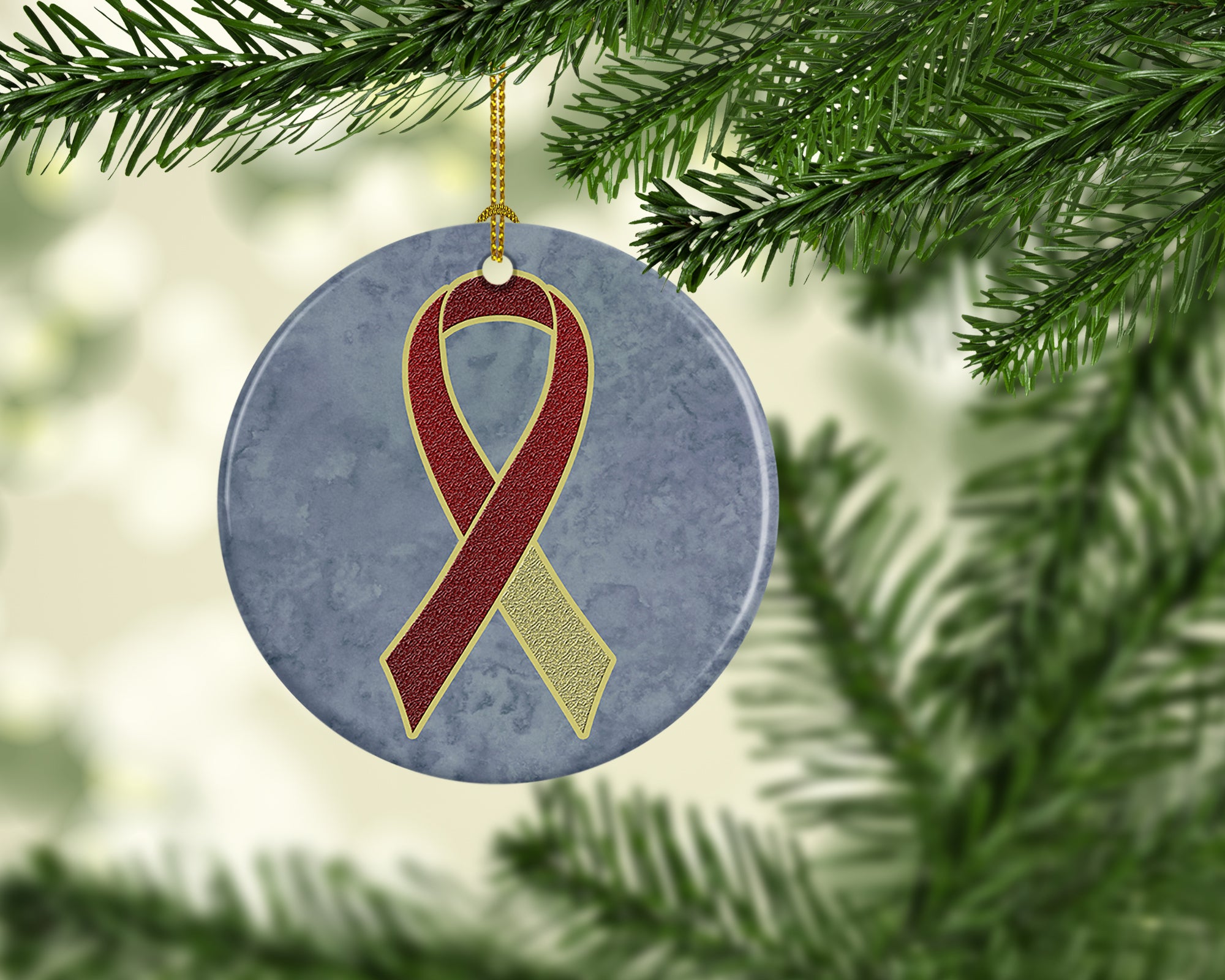 Burgundy and Ivory Ribbon for Head and Neck Cancer Awareness Ceramic Ornament AN1218CO1 - the-store.com
