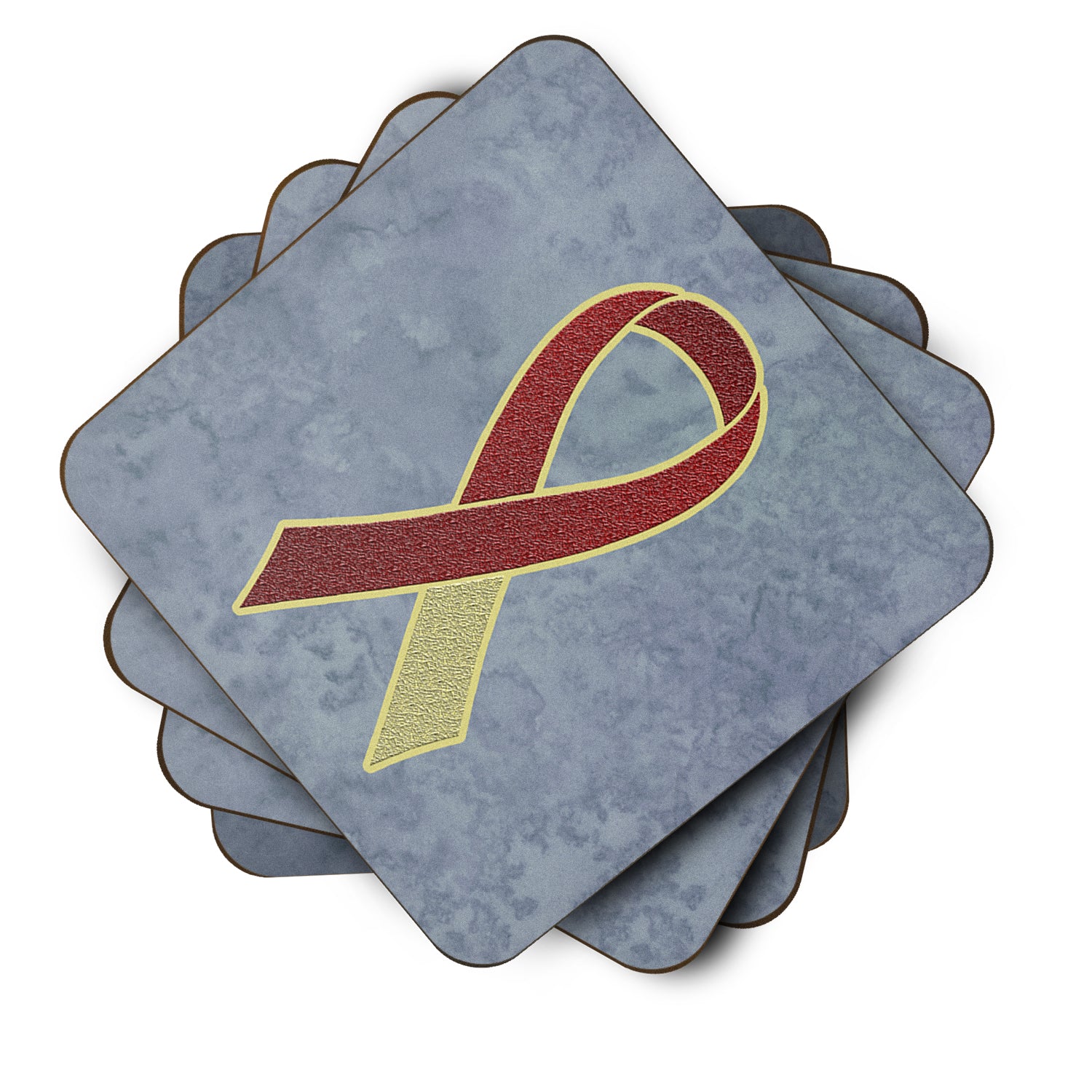 Set of 4 Burgundy and Ivory Ribbon for Head and Neck Cancer Awareness Foam Coasters AN1218FC - the-store.com