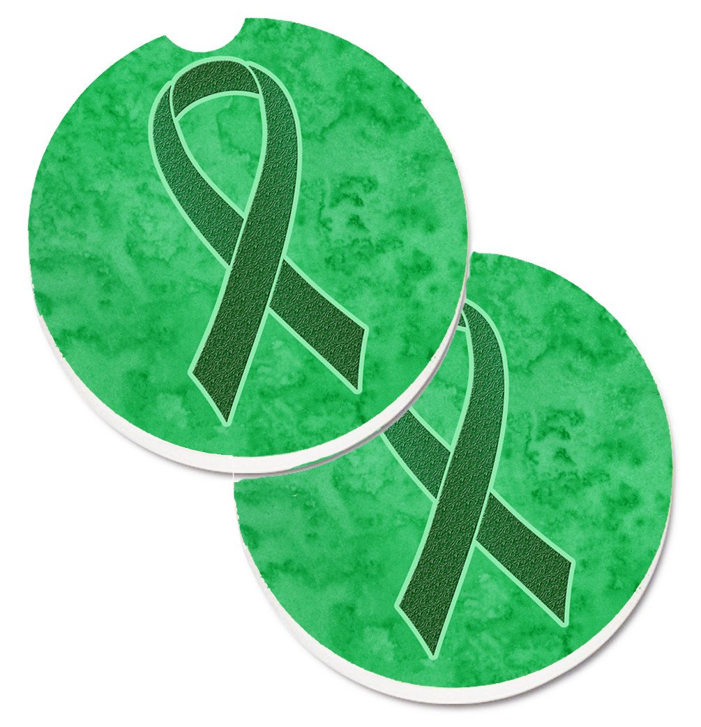 Kelly Green Ribbon for Kidney Cancer Awareness Set of 2 Cup Holder Car Coasters AN1220CARC by Caroline's Treasures