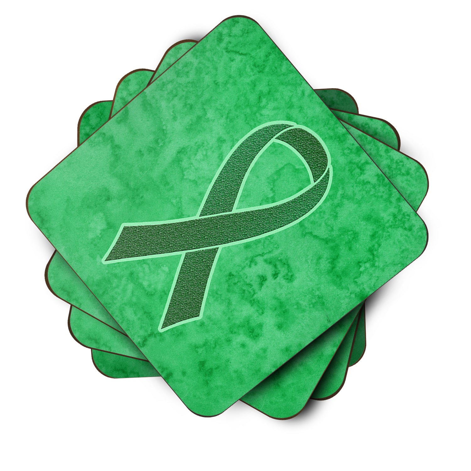 Set of 4 Kelly Green Ribbon for Kidney Cancer Awareness Foam Coasters AN1220FC - the-store.com