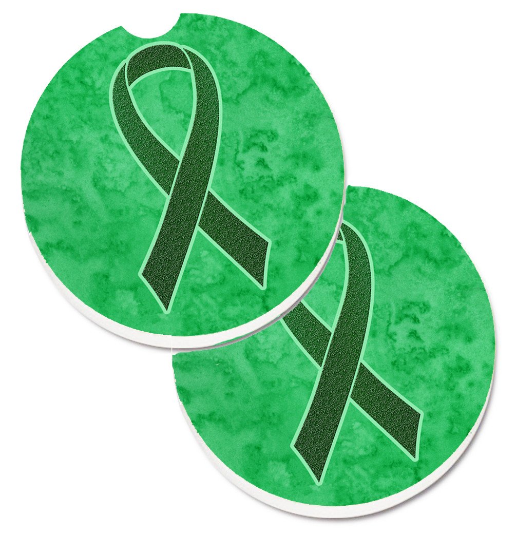 Emerald Green Ribbon for Liver Cancer Awareness Set of 2 Cup Holder Car Coasters AN1221CARC by Caroline's Treasures