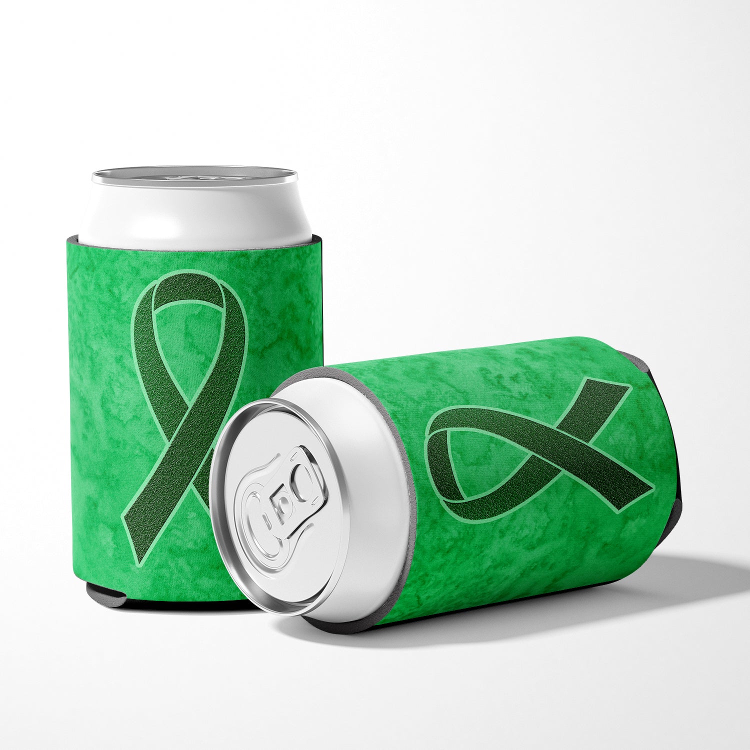 Emerald Green Ribbon for Liver Cancer Awareness Can or Bottle Hugger AN1221CC.