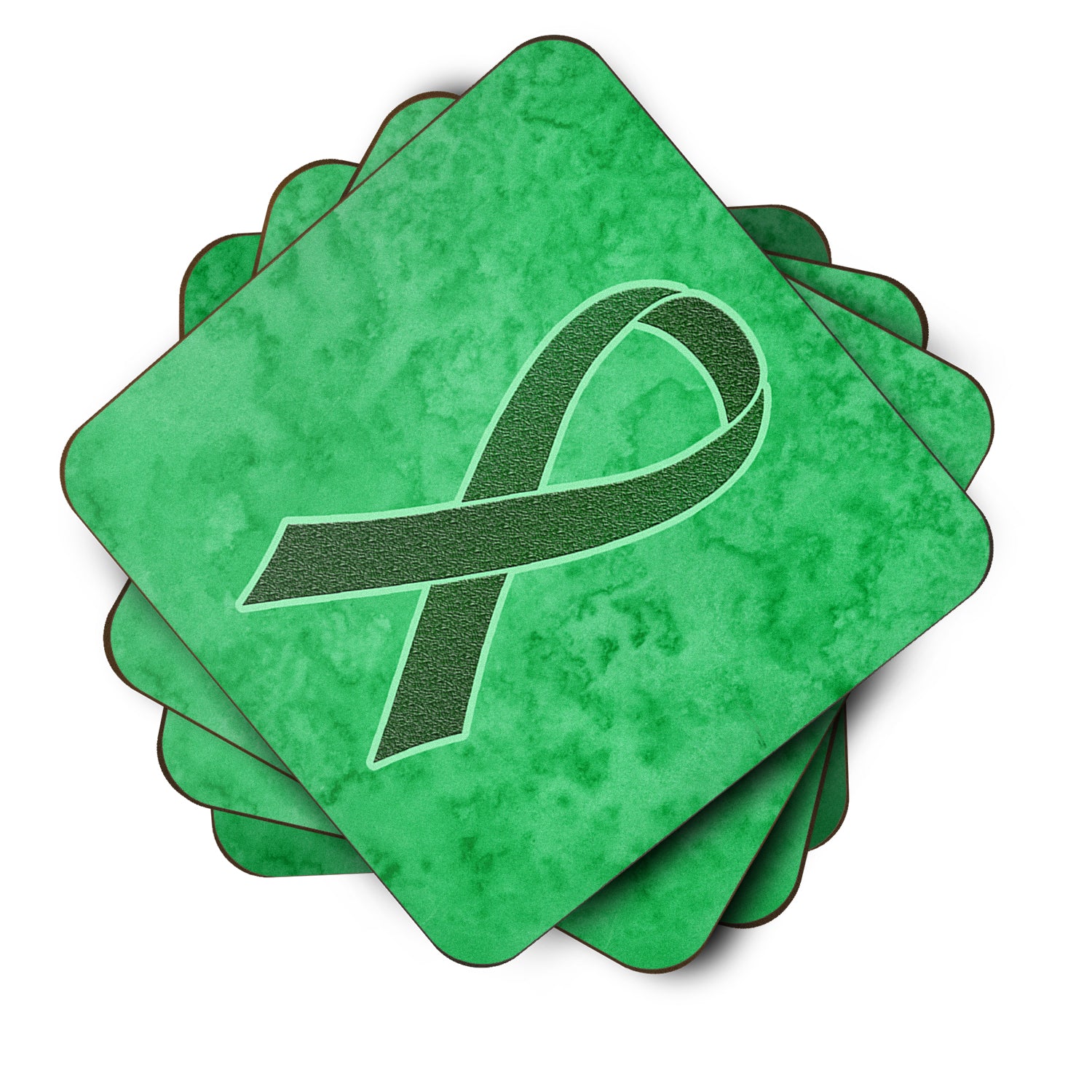 Set of 4 Emerald Green Ribbon for Liver Cancer Awareness Foam Coasters AN1221FC - the-store.com