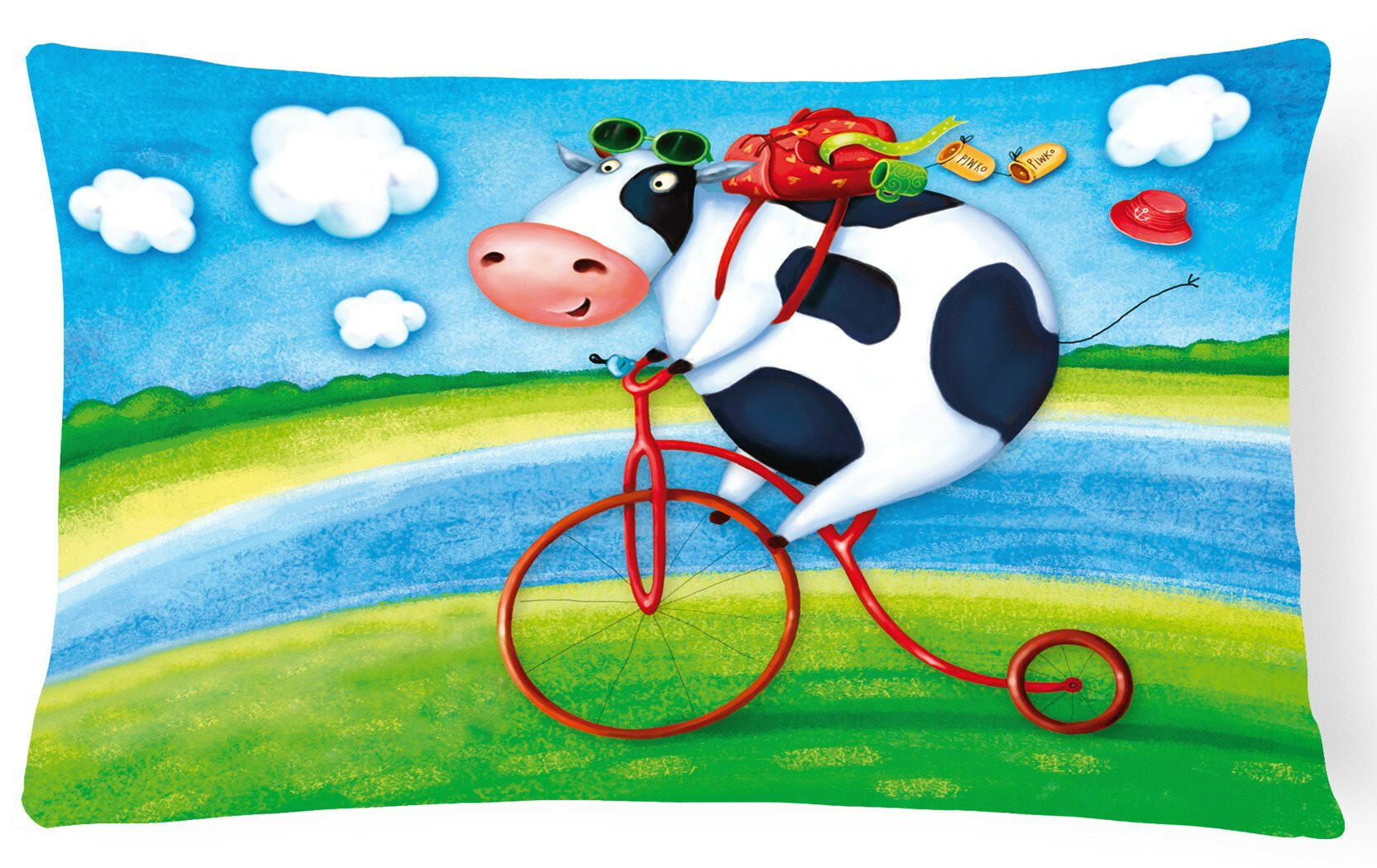 Cow riding Bicycle Fabric Decorative Pillow APH0076PW1216 by Caroline's Treasures