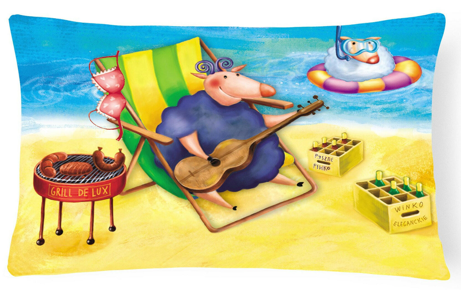 Pig Sunbathing on the Beach Fabric Decorative Pillow APH0079PW1216 by Caroline's Treasures