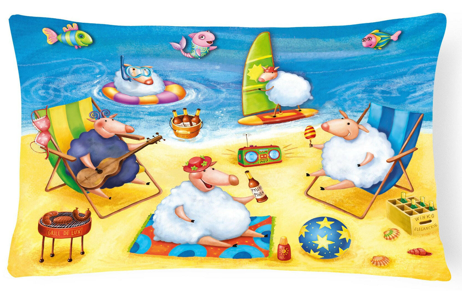 Party Pigs on the Beach Fabric Decorative Pillow APH0081PW1216 by Caroline's Treasures