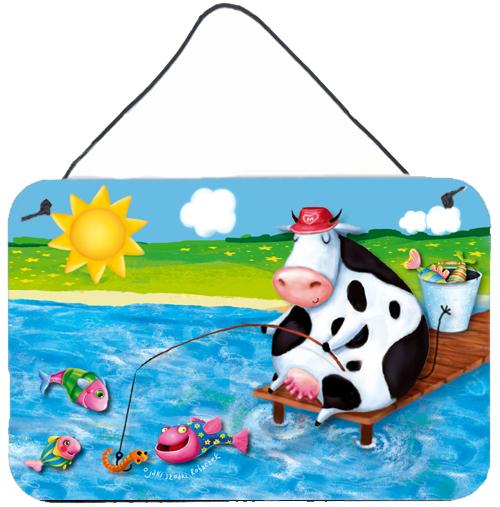Cow Fishing off of a Pier Wall or Door Hanging Prints APH0085DS812 by Caroline's Treasures